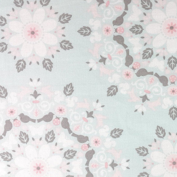 Aqua Pink Damask Floral Fabric by the yard