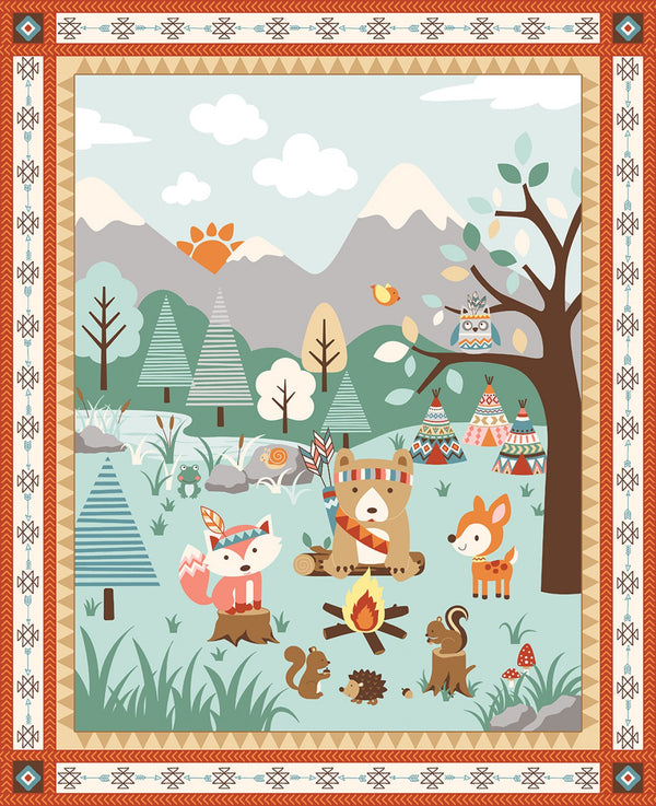 Camp A Long Critters Studio E Panel approx. 36in x 44in Fabric by the panel