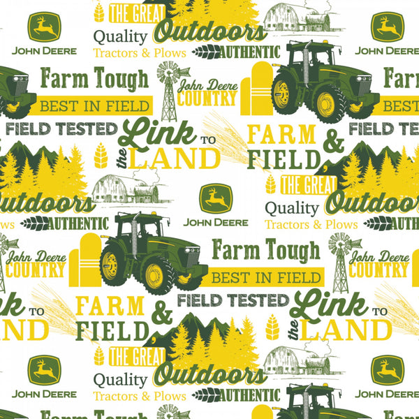 John Deere Tractor Farm Field and Great Outdoor Fabric by the yard