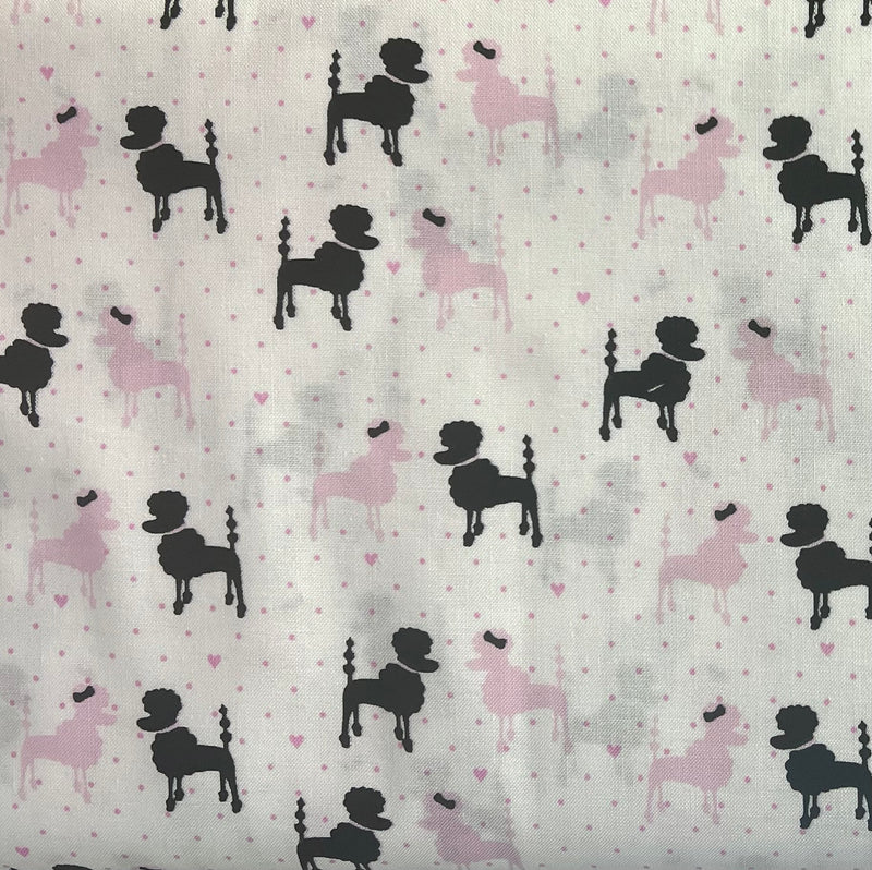 Pink Black Poodle Dogs Puppy Animals Fabric by the yard