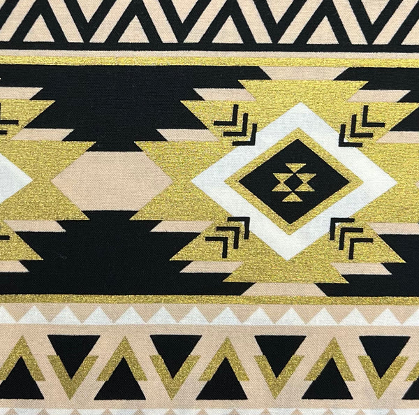 Black and Gold Aztec Geometric Fabric by the yard