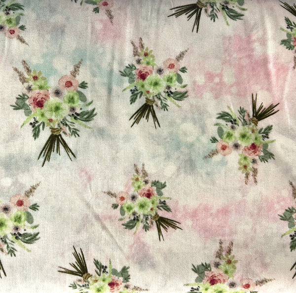 Boho Chic Floral Daisy Blue Pink Fabric by the yard